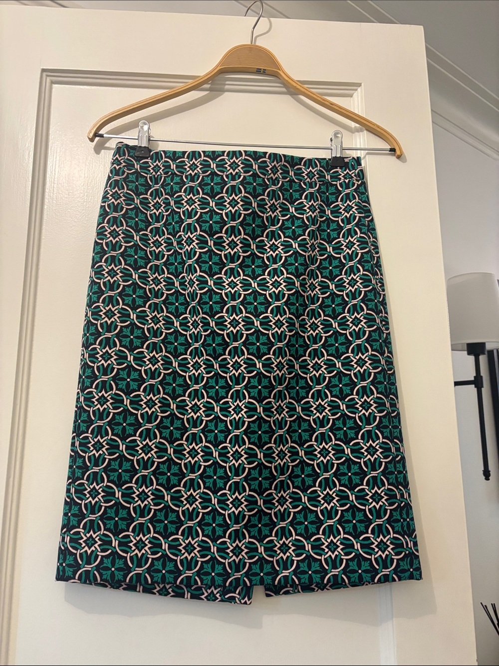 J Crew Geometric Teal Pencil Skirt